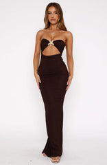 Pray For Forgiveness Strapless Maxi Dress Chocolate