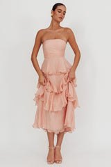 Giavana Strapless Layered Midi Dress Peach