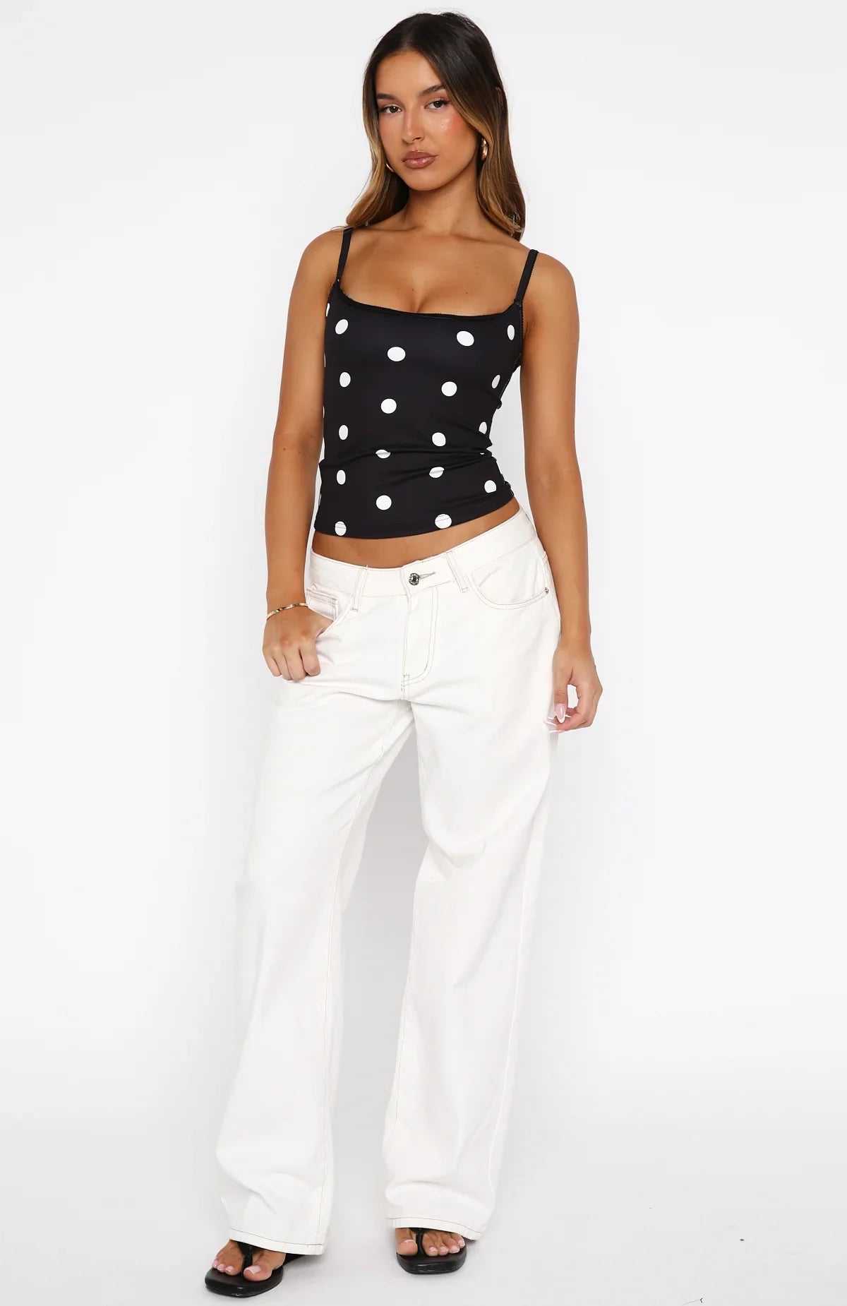 I'm The Answer Tank Top Black/White Polka Dot
