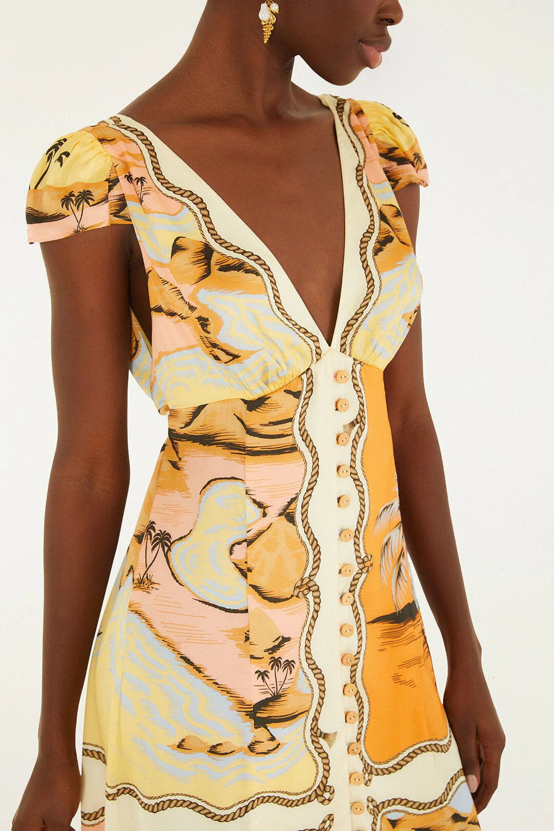 Multicolor Rio Souvenir Scarves Satin Midi Dress