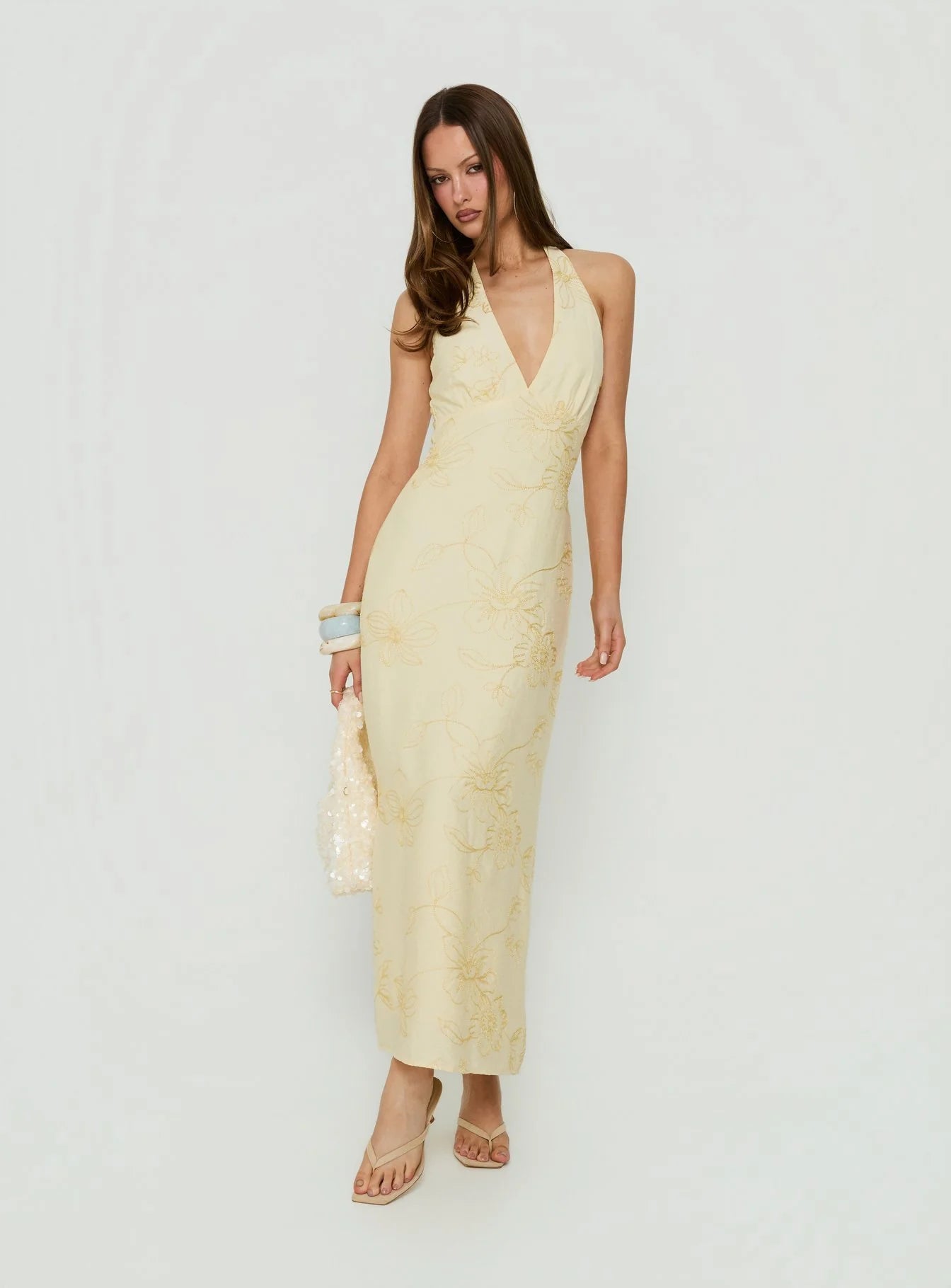 Luisella Halter Midi Dress Yellow Floral