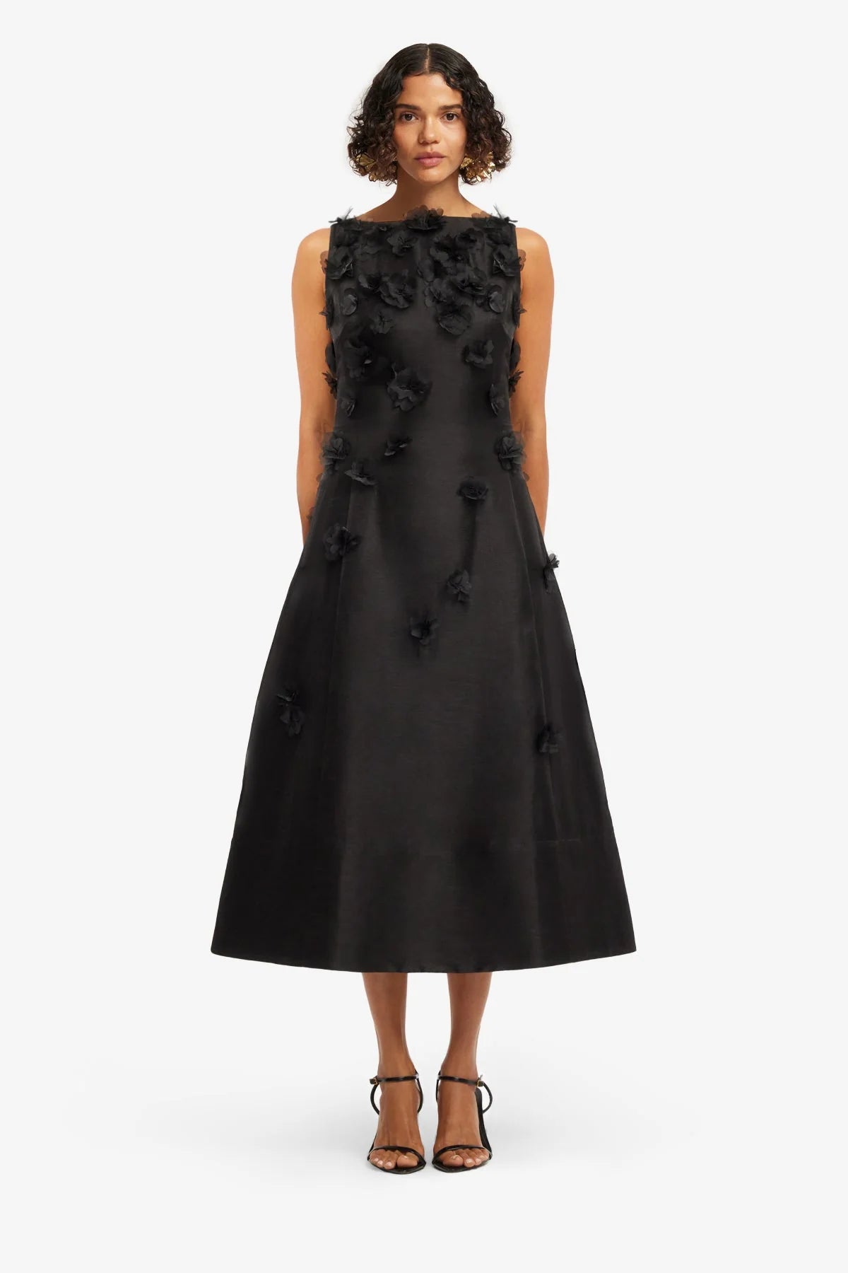 Cleo Petal Sleeveless Midi Dress - Ebony