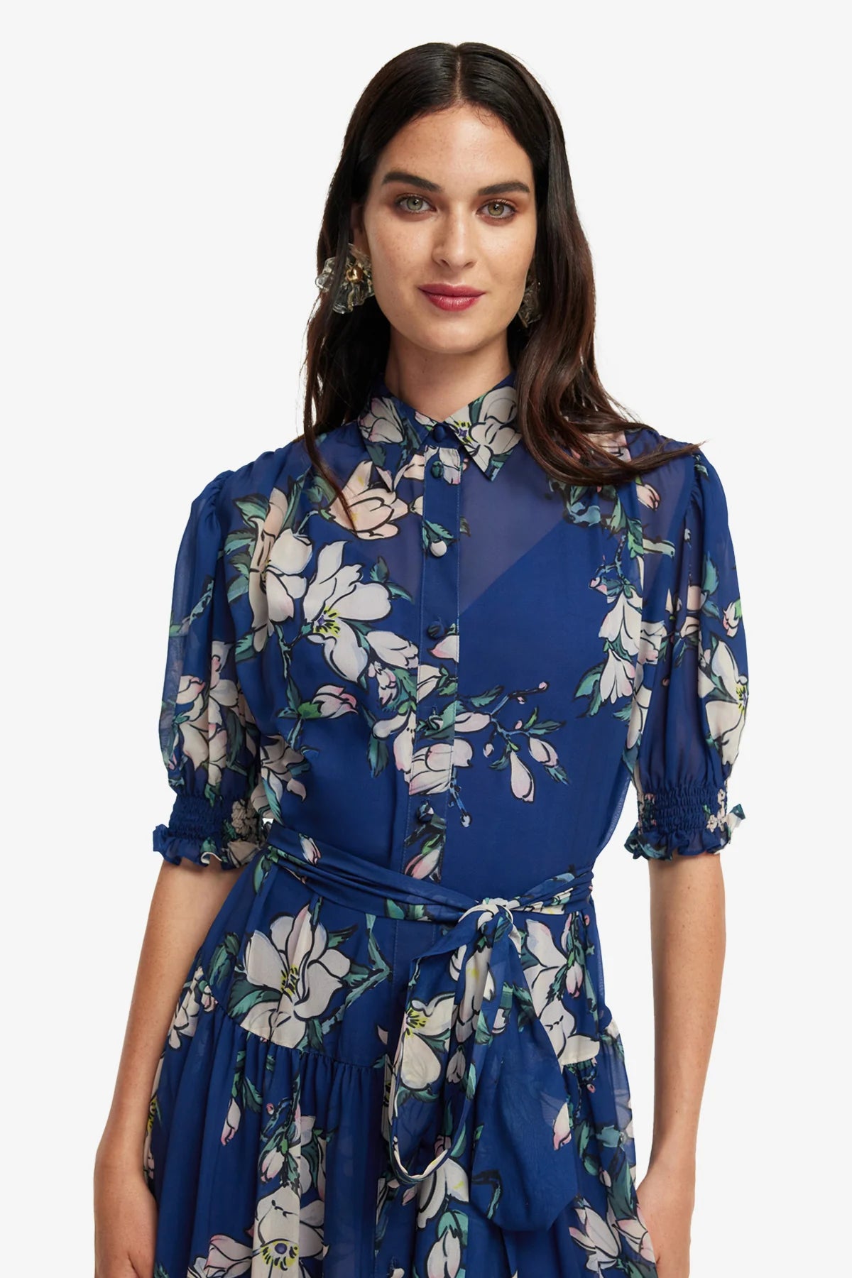 Ellie Bishop Sleeve Midi Dress - Midnight Magnolia Print
